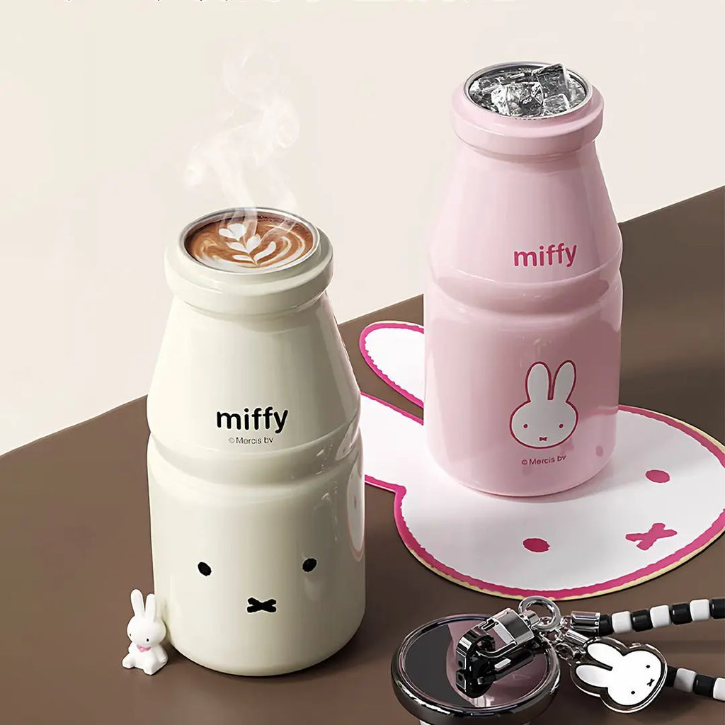 Miffy Kawaii Milk Mug With Lid Straw Cute Rabbit Head Decorative Drinkware Lovely Insulated Tumbler Ideal Girl Birthday Gift
